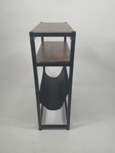 Tavolino Laterale in Legno e Metallo con Ripiano, Comodino, Tavolino Portariviste con Portaoggetti in Tessuto per Soggiorno - Product Image 2