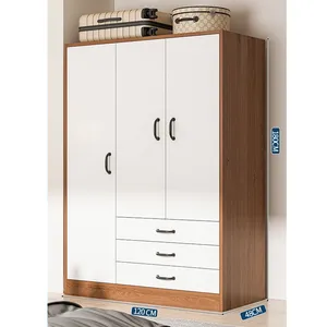 Modern simple design wooden wardrobe Bedroom three doors hinge open and close drawer storage closet