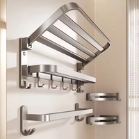 Porte-serviettes pliable noir YF à double couche en aluminium chromé, robuste, pour hôtel, salle de bain, avec 2 barres, auto-adhésif