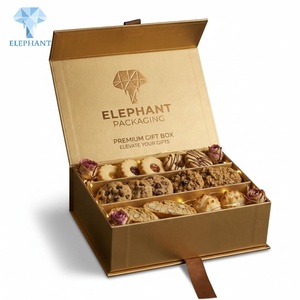 Caja de Regalo Magnética Plegable Dorada Personalizada de Grado Alimenticio con Cinta, Caja Rígida de Papel para Dulces, Galletas, Chocolate y Productos de Panadería - Product Image 1