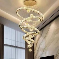 Lustre circulaire décoratif à hauteur réglable, en cristal de luxe, pour escalier, hôtel, duplex, salon, LED doré