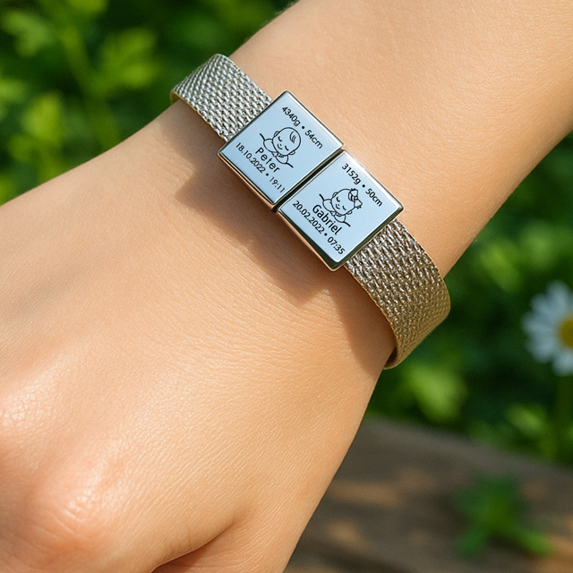 Factory Customized Jewelry Fashion DIY Laser Engraved Stainless Steel Strap Bracelet Personalized Block Beads Father's Day Gift