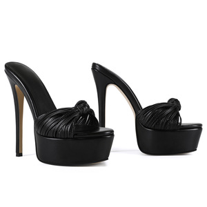 Mules <span class=keywords><strong>da</strong></span> <span class=keywords><strong>Donna</strong></span> in Ecopelle Nera con Nodo e Plateau, Tacco a Spillo Ultra Alto 16cm, <span class=keywords><strong>Scarpe</strong></span> Estive di Tendenza per Feste ed Eventi Serale - Product Image 6