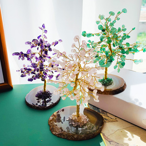 Ornement <span class=keywords><strong>Arbre</strong></span> de Vie en Cristal Naturel en Gros, Base en Tranche d'<span class=keywords><strong>Agate</strong></span>, <span class=keywords><strong>Arbre</strong></span> à Argent Feng Shui pour la Guérison, Décoration Maison/Bureau, Cadeau, Fourniture en Gros - Product Image 2