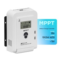 Contrôleur de charge solaire MPPT 30A 60A automatique 12V/24V max PV 100V, efficacité 98%, certifié CE pour batterie lithium, système solaire domestique et VR