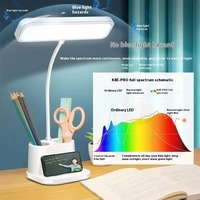 Lampe de table d'apprentissage multifonctionnelle à LED rechargeable, trois températures de couleur, protection des yeux, support de rangement pour stylos et téléphone portable