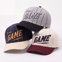 Gorra de Béisbol de 6 Paneles 100% Algodón, con Rayas y Bloques de Color, Personalizada con Bordado 3D, Estilo Varsity, Cierre a Presión, Color Crema y Marrón, Casual, para Hombre y Mujer