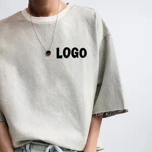 QIANSHI Streetwear 100 % Baumwolle hochwertiges schwergewichtiges geschnittenes und genähtes T-Shirt Logo Siebdruck Drop-Shoulder kastenförmiges T-Shirt