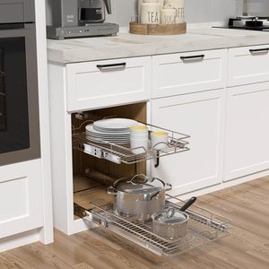 Kitchen Storage Rack 2 Tier Pull Out Basket Sliding Rails Cabinet Organizer Durable Rectangle Shape - Product Image 2