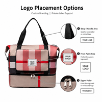 Sac de voyage pliable à carreaux avec logo personnalisé, grand sac de sport imperméable pour la gym, le week-end ou la nuit, avec compartiment à chaussures, vente en gros OEM