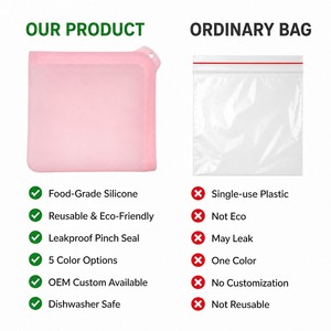 Sacs de conservation alimentaire pliables en silicone de qualité alimentaire, étanches, résistants aux fuites, compatibles micro-ondes et congélateur, réutilisables - Product Image 3