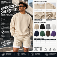 Sweat-shirt en molleton surdimensionné OEM, épaules tombantes, sweats à capuche surdimensionnés, pull-over pour hommes, sweats à capuche à col rond pour l'hiver.