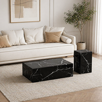 Ensemble de table basse rectangulaire moderne en placage de marbre et table d'appoint carrée sur piétement
