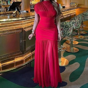 Women's High-End Elegant African <strong>Red</strong> Dresses With Mesh Panel Fashion - Product Image 2