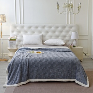 Blue <b>Plush</b> Throw <b>Blanket</b> 200x230cm Textured Faux Fur Sofa Bed Cover, Soft Warm Couch Throw for Living Room, 3 Sizes Poland Stock - Product Image 2