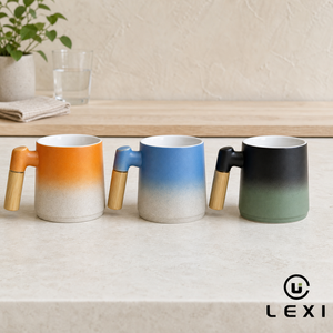 Ensemble de tasses à thé en porcelaine à feuilles détachables de couleur personnalisée avec poignée en bois, mug à café et à thé, 401-500 ml, compatible micro-ondes et lave-vaisselle, marque LEXI - Product Image 3
