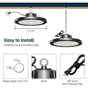 Luckitec UFO 100-200W สำหรับไฟไฮเบย์ LED แพ็ค6ชิ้นพร้อม IP65ปลั๊ก5000K CCT สำหรับโกดังสินค้า - Product Image 3