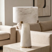 Lampe de table cylindrique en marbre et albâtre, base conique en pierre, pinces en laiton, style européen-américain, intensité variable, CRI 90 élevé pour chambre à coucher