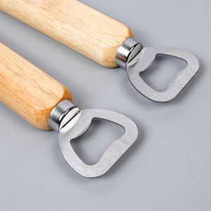 Abridor de botellas de madera maciza, acero inoxidable, 14x4cm, mango de roble, para uso en el hogar o bar. - Product Image 3