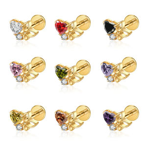 Lotus Manufacturer Vente en gros Bijoux de piercing d'oreille en titane pour cartilage et hélix, avec motif cœur papillon et moissanite, finition poli miroir - Product Image 1