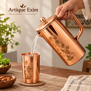 Jarra de Agua de Cobre Hecha a Mano con Tapa – Jarra para Bebidas con Grabado Floral Vintage para Cocina, Comedor y Uso Doméstico - Product Image 2