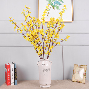 Fleur artificielle de jasmin d'hiver à 5 branches, 94 cm, fleur en soie jaune, haute simulation, décoration intérieure, accessoire de photographie extérieur - Product Image 1