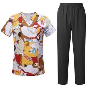 Unisex Scrub Set V-Neck Short Sleeve Printed Moisture Wicking Cotton Hospital Uniforms <b>S</b> XXL - Product Image 5