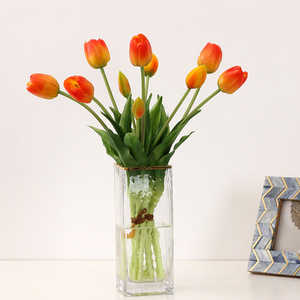 High Quality Artificial PVC Real Touch <strong>Sunset</strong> Red Yellow Tulip Bridal Bouquet <strong>Flowers</strong> for Wedding Home Decoration - Product Image 2