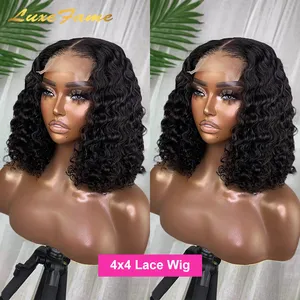 Raw Deep Curly Wigs Human Hair Short Closure Wig Human Hair Peruvian Bob Lace Front Wig Human Hair Wig Short Wig For Black Women