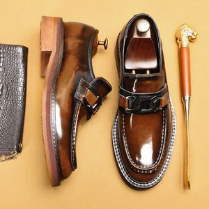 Mocassins de style britannique haut de gamme pour hommes d'affaires, en cuir véritable, à bout carré, à enfiler, légers, respirants, chaussures habillées formelles - Product Image 2