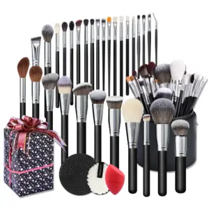 BUEYA 33PCS Juego de pinceles de maquillaje negro profesional de lujo CABRA Pony Animal pelo artista naturaleza pelo Maquillaje Academia pincel de maquillaje