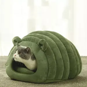 سرير كاتربيلر للقطط, سرير شتوي دافئ على شكل حيوانات أليفة قابل للغسل ، عش نوم ناعم شبه مغلق للقطط