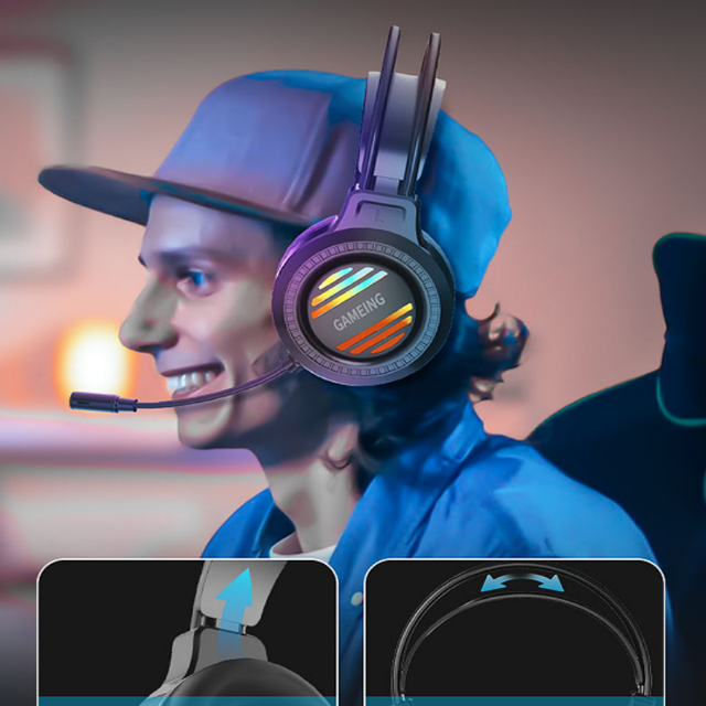 T100 Wired Over Ear Gaming Headset with RGB Light  Omnidirectional Microphone  50mm Speaker 2m Cable for Computer