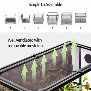REPTIZOO RK0117 Terrarium Personnalisé pour Tortues et Lézards 24 Gal 90 L, Cage pour Reptiles avec Côtés en Verre Entier, Motif Uni, Boîte Noire - Product Image 5