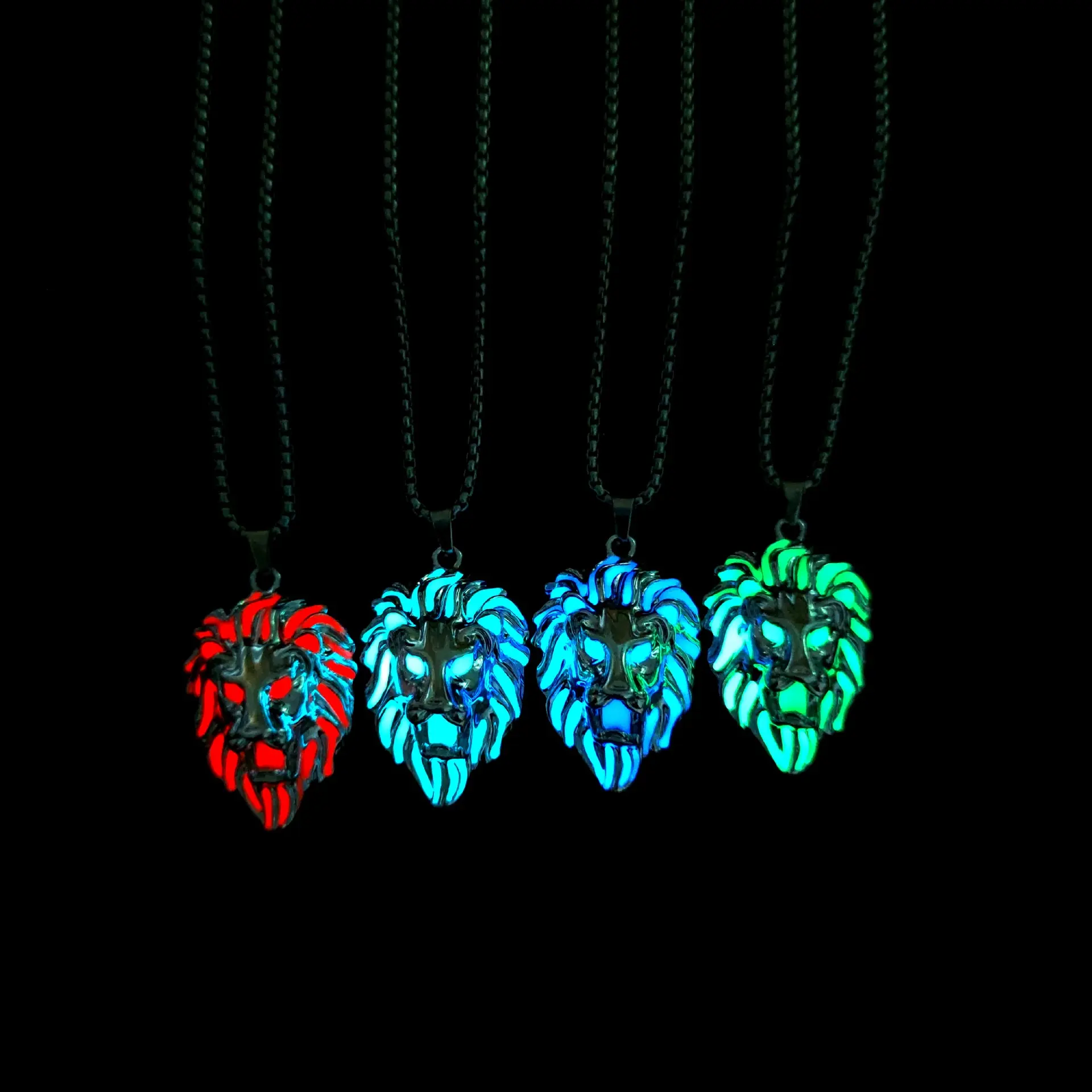 2312 head personality punk glow-in-the dark pendant animal domineering cool steel titanium will glow trend men's necklace