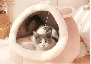 Lit pour chat en forme de lapin de haute qualité, semi-fermé, confortable, apaisant, anti-anxiété, mignon, type grotte pour animaux de compagnie - Product Image 2
