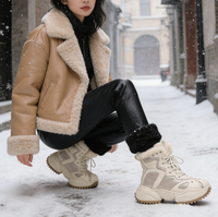 Bottes de neige mi-mollet en cuir de vachette avec doublure en fourrure respirante, chaudes et douces, semelle épaisse en caoutchouc véritable pour femme