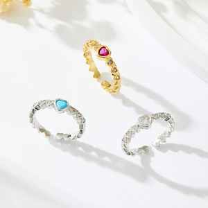 Heart Shaped Open Ring Gold Plated Adjustable Index Finger Ring With Ruby And Diamond Inlay Bezel Setting Jewelry Gift - Product Image 4