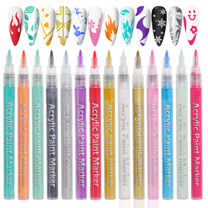 ปากกามาร์กเกอร์ทำจากอะคริลิคขนาด0.7-2มม. ปากกาเน้นคำละเอียด6สีสำหรับทำเล็บยูวีเจล - Product Image 1