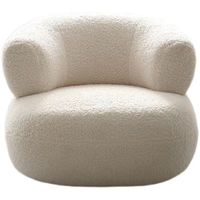 Fauteuil inclinable en laine d'agneau crème style nordique, avec tuftage, mousse haute résilience, design moderne incurvé en U, ultra doux, idéal pour hôtel