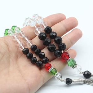 Rosario de cristal de Palestina de 8 mm, 33 piezas, accesorios con dijes de bandera y mapa de Gaza, 33 cuentas de oración, joyería de Palestina al por mayor - Product Image 1
