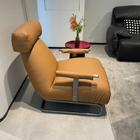 Fauteuil à bascule en cuir véritable minimaliste italien avec pieds en métal - Canapé simple moderne pour salon et balcon