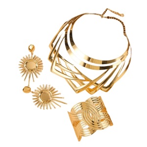 HR Fashion Metal Collar Jewelry <b>Set</b> Simple Geometric 14K Gold Plated Unisex Earrings <b>Bracelet</b> <b>Set</b> - Product Image 2