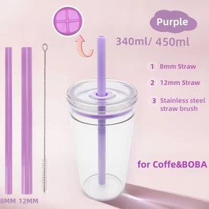 カスタムロゴ入り16オンスプラスチックタンブラー、ストロー付き、二重壁断熱、再利用可能コールドカップ、BPAフリー、透明アイスコーヒーマグ、パーティー記念品 - Product Image 2