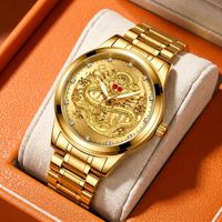 Montre à quartz résistante à l'eau pour homme, édition limitée, en acier inoxydable, de luxe, avec dragon doré en relief, cadran de 40 mm