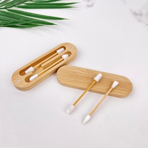 <span class=keywords><strong>Coton</strong></span>-tiges réutilisables en silicone écologiques avec étui magnétique en bambou, lavables, pour le nettoyage des oreilles et le maquillage, ensemble de voyage portable - Product Image 1