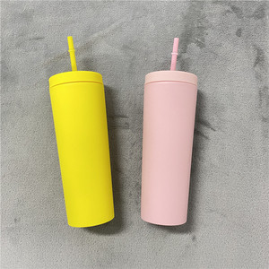 Cadeau de demoiselle d'honneur USA couleurs pastel 19oz 20oz couleur mate double paroi en plastique acrylique gobelet maigre tasses en plastique tasse avec paille - Product Image 3