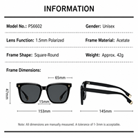 Lunettes de soleil Sunray OEM&ODM rétro, monture intégrale en acétate noir brillant, verres carrés TAC polarisés UV400, légères, pour hommes et femmes