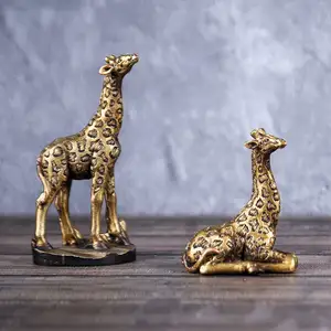 Wooden Deer Head Desktop Resin Realistic Giraffe Decoration Set Large Southeast Asia Style Wild Animals Ornaments
