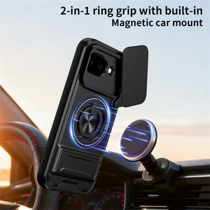 Coque de protection hybride PC+TPU avec anneau, fenêtre coulissante et protection d'objectif pour appareil photo, avec béquille magnétique, pour Google Pixel 10A 10 Pro XL - Product Image 2